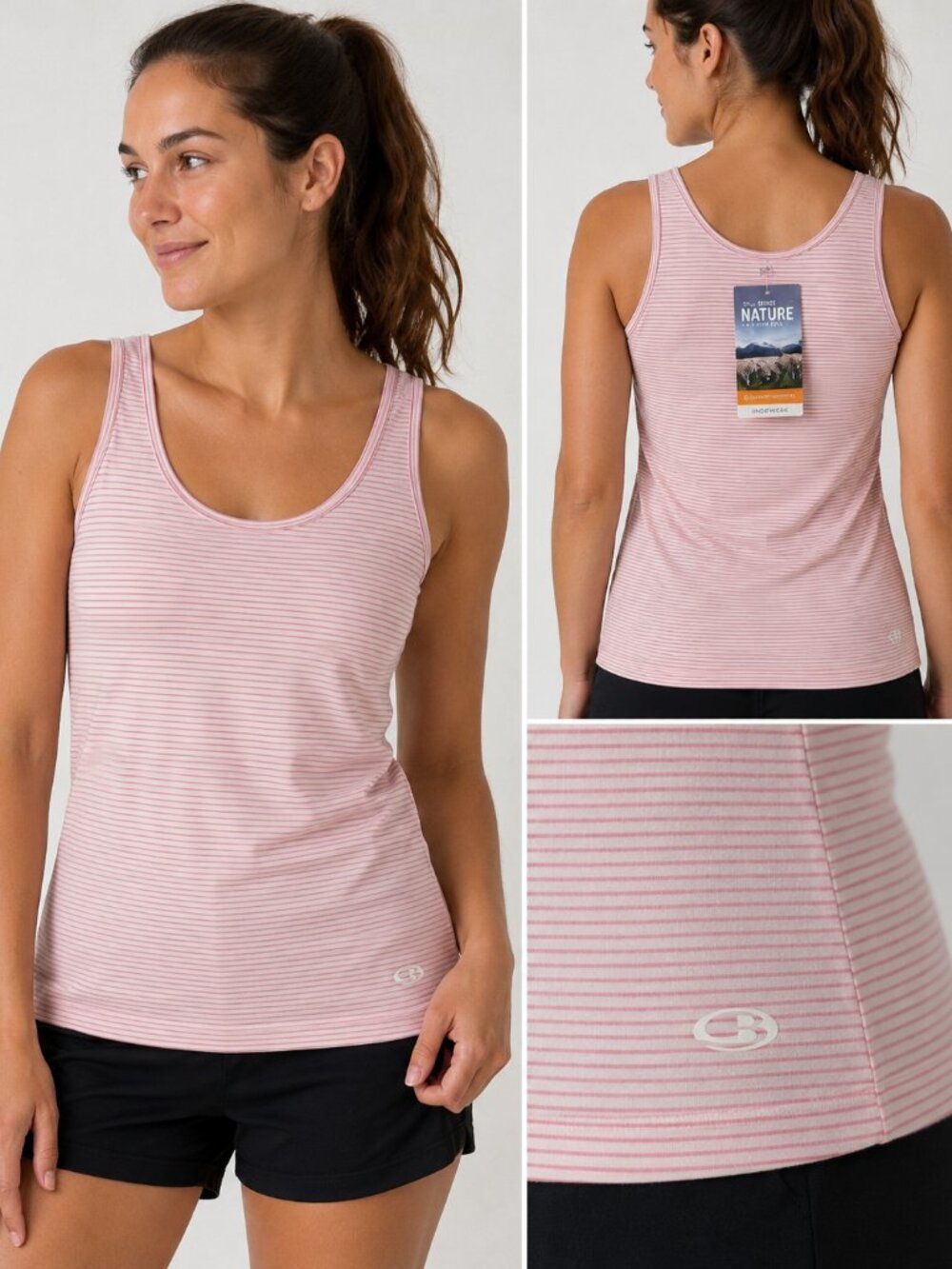 Icebreaker Merino Women’s Siren Tank Top Pink Stripe Size L NWT